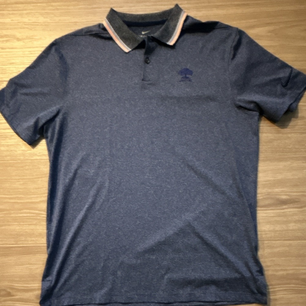 Nike Dri-Fit Men's‎ Striped Polo Shirt Blue White Logo Short Sleeve M